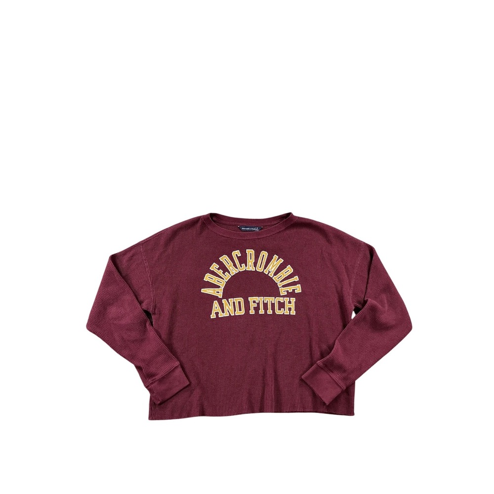 Abercrombie & Fitch Waffle Knit Thermal Top Burgundy Maroon Logo Small
